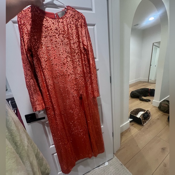 Red sequin ASOS dress size 4 maxi with slit - Picture 2 of 9